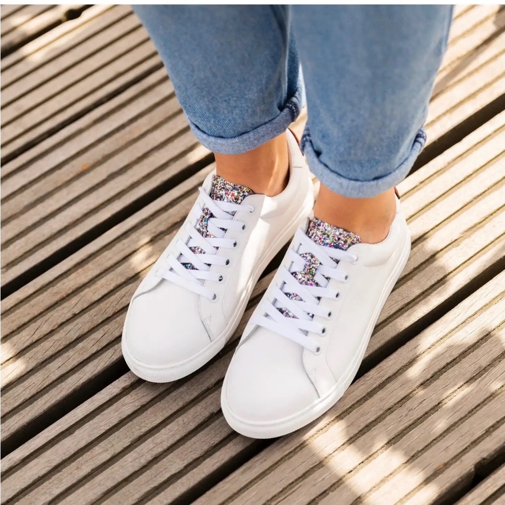 White Women's Sneakers with Colorful Accents